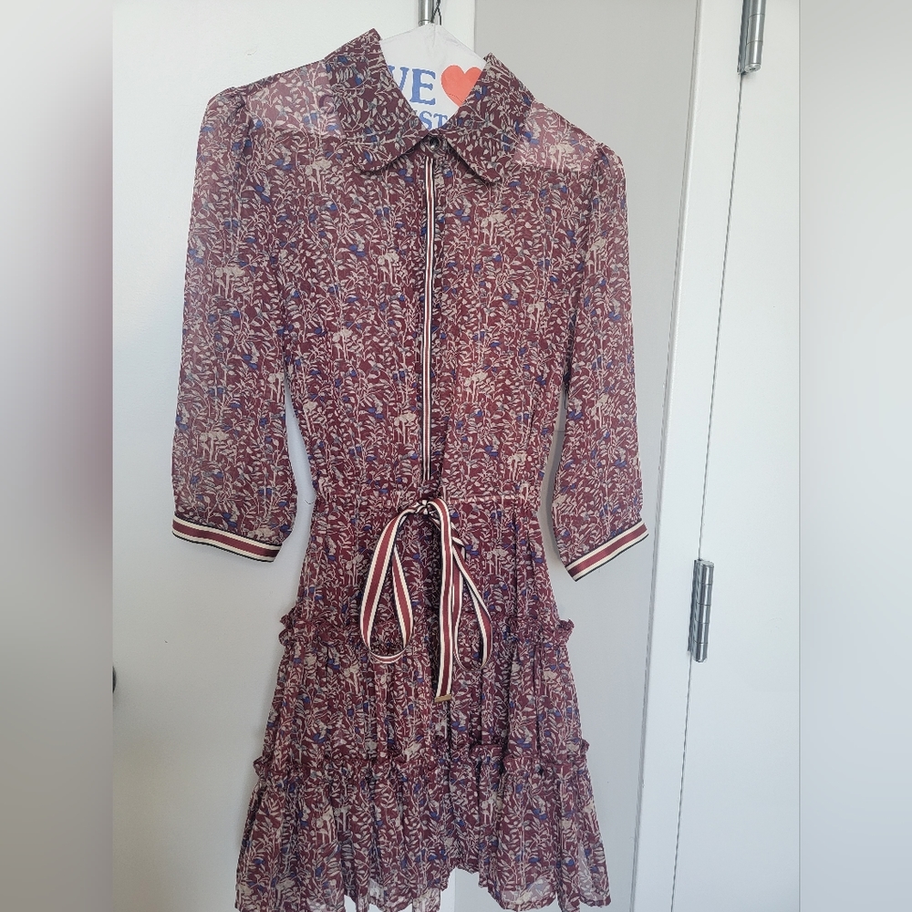 Pre-loved Silky Floral Dress, Burgundy, S